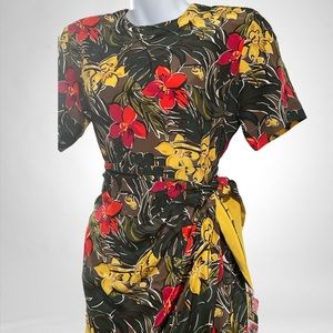True Vintage Gillian Silk Wrap Front Floral Sarong Inspired Dress 4